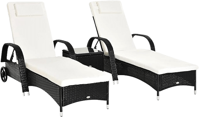 Outsunny 3 Pieces PE Rattan Patio Lounge Chair Set